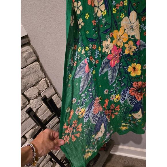 FARM Rio Women's Floral Green Maxi Skirt with Slit M Boho Resort - Picture 2 of 9